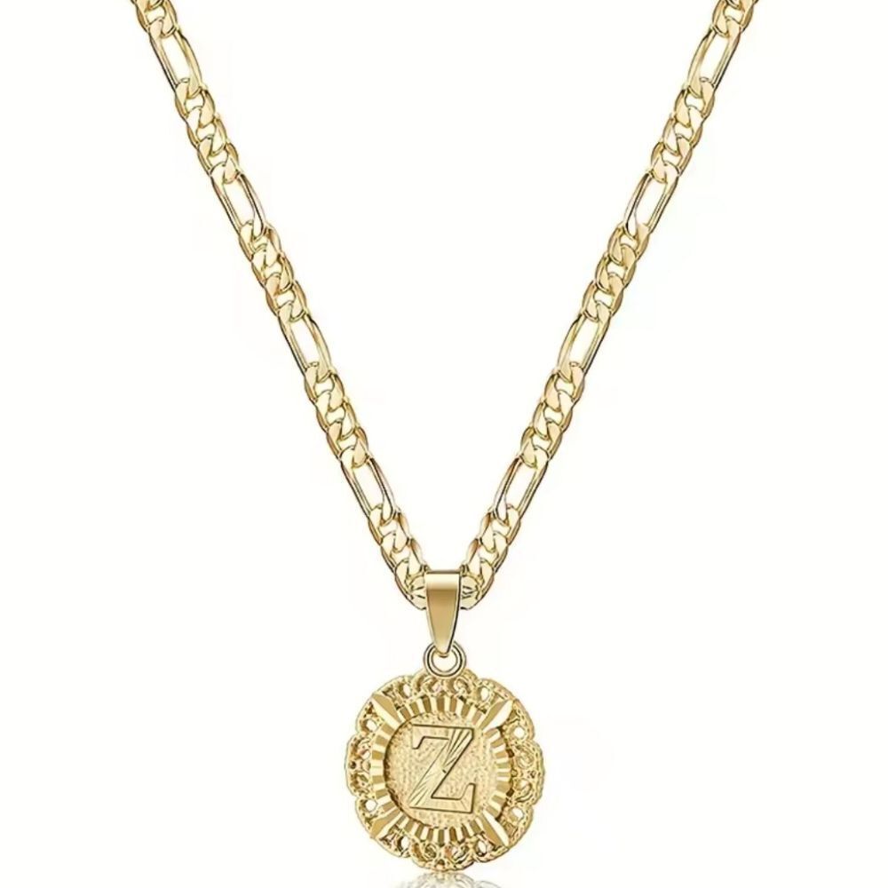 New Z Initial Letter Coin Style Chain Link Necklace